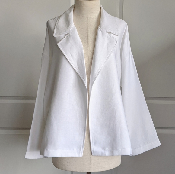Eileen Fisher Jacket Open Front Double Breasted Notch Collar Linen White M NWT - Picture 1 of 12